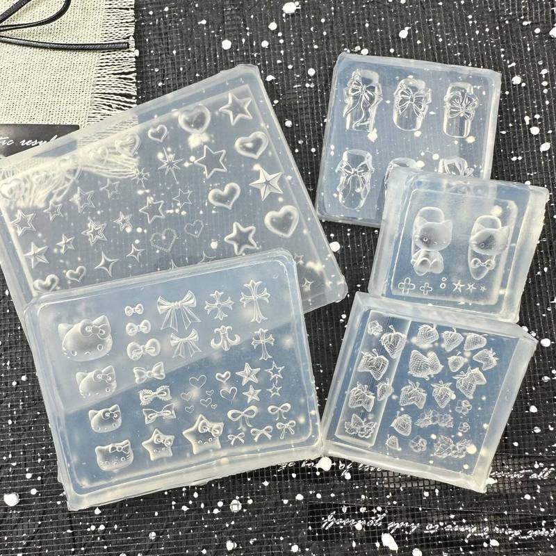 kt猫蝴蝶结美甲硅胶模具3D立体五角星芒爱心甲油胶填充磨具易脱模|undefined