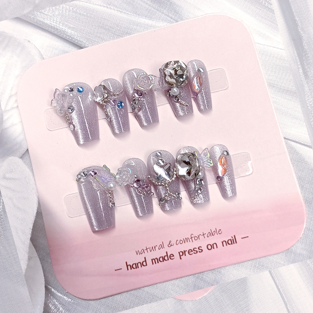 Manicura de Año Nuevo, 10 piezas de diamantes de perlas hechos a mano, arte de uñas portátil, parche de uñas Xiaohongshu, venta al por mayor