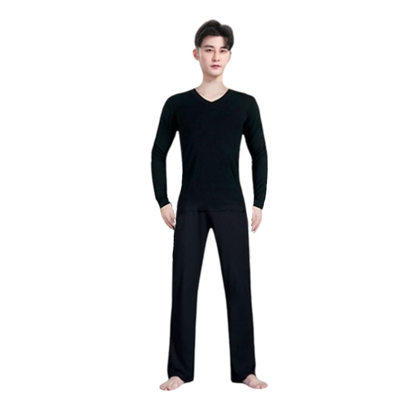 Black V-neck long sleeve + straight pants