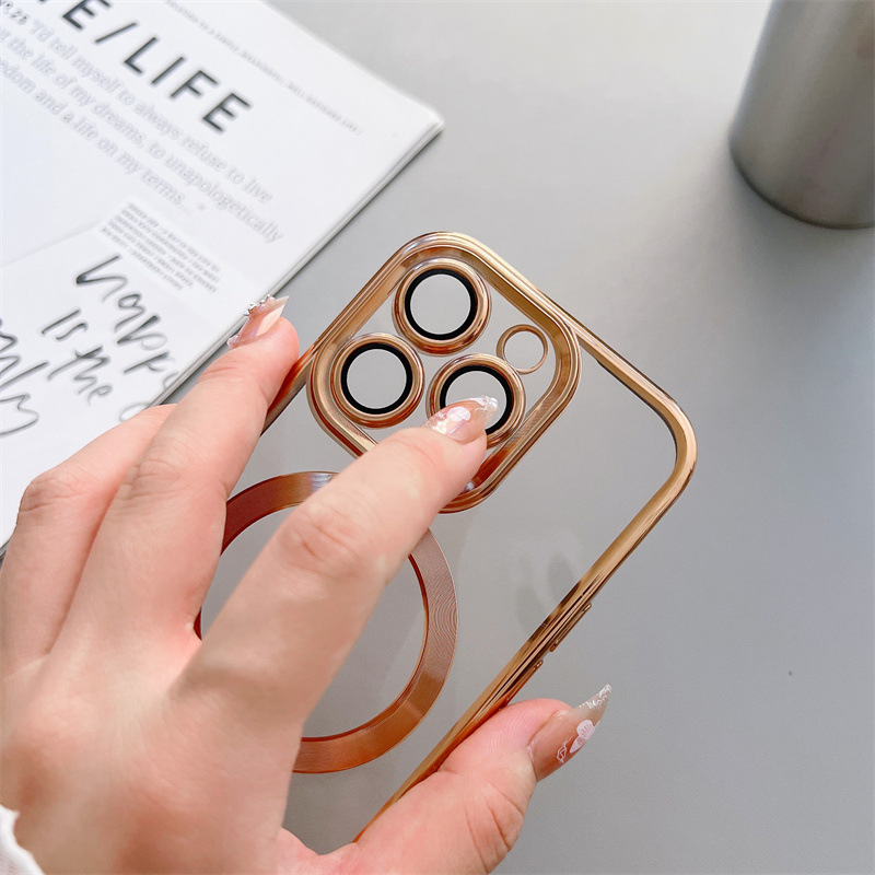 Aplicable para Apple 15 funda para teléfono móvil 16 imán iphone14 orificio fino 12promax cubierta protectora de magnetico galvanoplastia