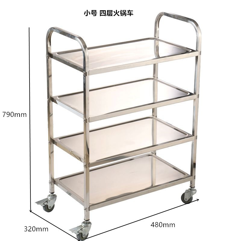 Carrito de Comedor de Acero Inoxidable de Tres Niveles para Uso Comercial en Hoteles, Carrito de Servicio Móvil, Estante para Entrega de Alimentos, Estante para Almacenamiento de Bebidas, Carrito Reforzado.