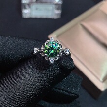 1克拉绿莫桑钻女戒 GRA证书 黑卡 腰码 925银镶嵌镀白金 一件代发