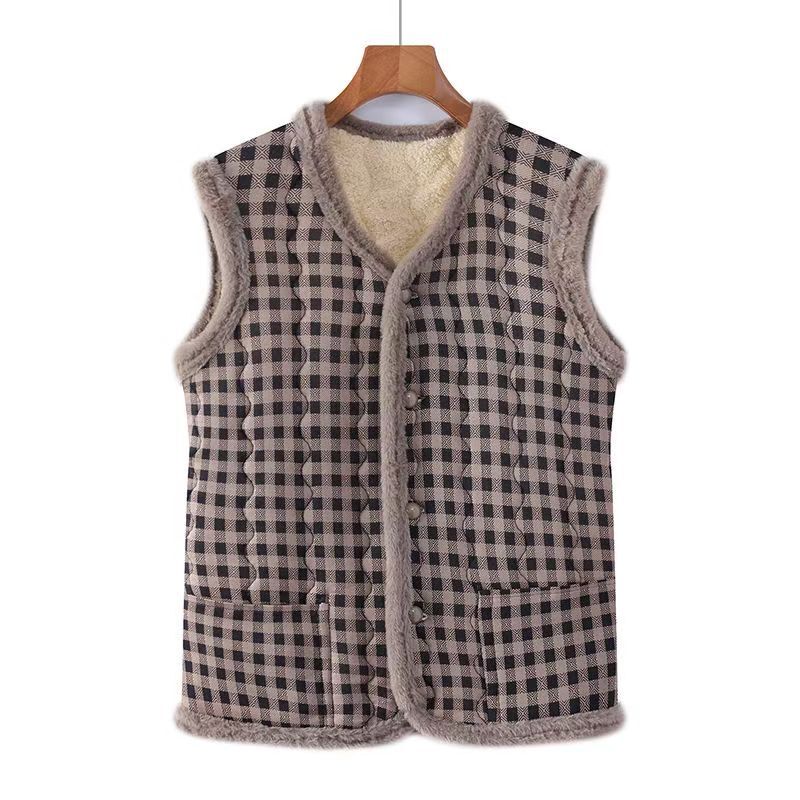 中高年の秋と冬のベルベット暖かいベスト、おばあちゃんの服、厚いチョッキ、母親の綿のベスト、花柄のベスト|undefined