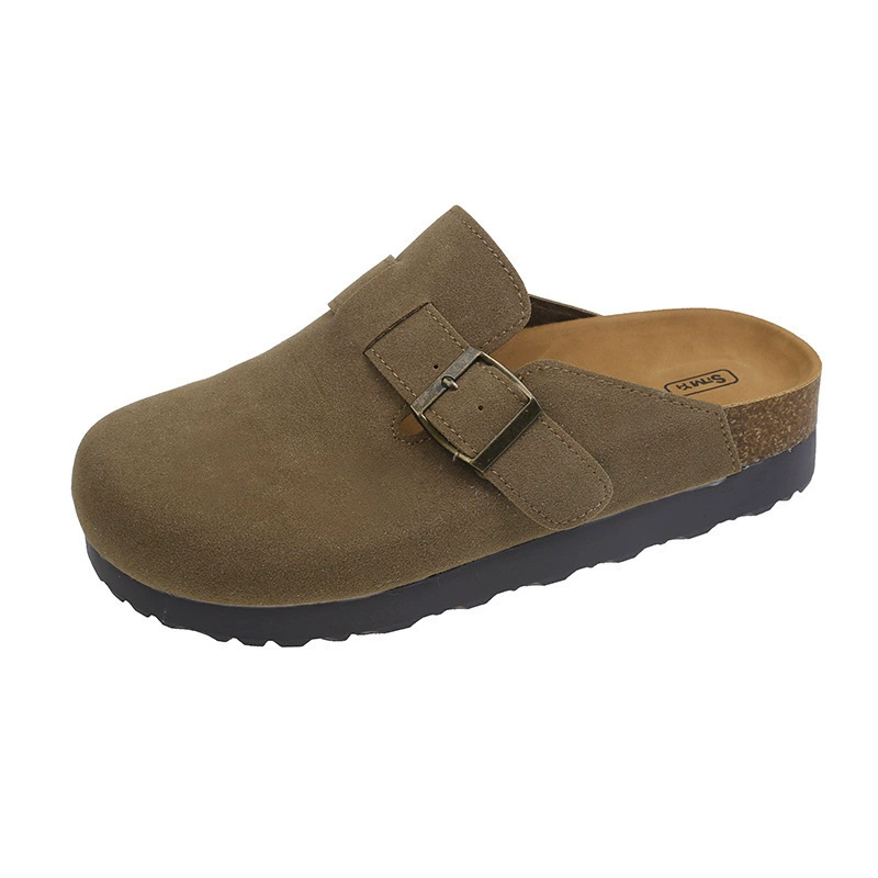 Полностью кожаная обувь Birkenstock с пробковой подошвой, носок обуви, полуслепон, для женщин, носить весной и летом 2025, новые стиль ленивые тапочки