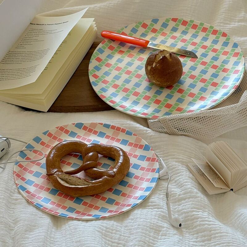 Nordic Creative Picnic Plate Ins Style Hand-painted Bamboo Fiber Plate Dinner Plate Environmentally Friendly Picnic Children's Tableware