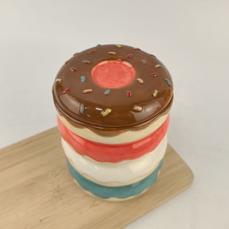 Tarro sellado de donas de cerámica personalizado, forma de donas multicapa pintadas creativas, personalidad, lata de postre de alta gama, lata de cera