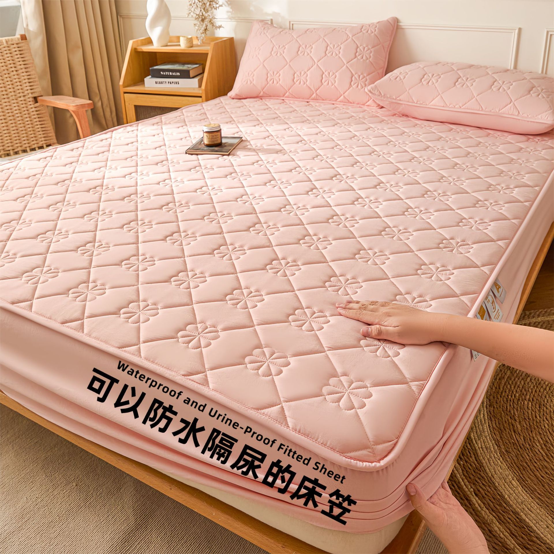 Madre e infante clase A cama antibacteriana Kasa verdadera algodón impermeable cubierta de cama diafragma cubierta de colchón cubierta de cama de algodón intercalada cubierta de cama de una sola pieza