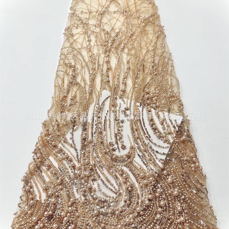 Curva de vórtice de flujo pesado clavos tela de malla tamaño perla sequinilla banquete anfitrión tela de vestido