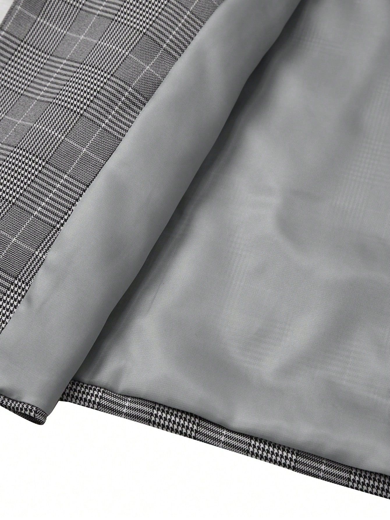 Men's Plaid Blazer With Notched Lapel And Two-button Fastening_voghion.com
