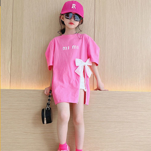 T-shirt with bow for girls, long sleeve split top for girls