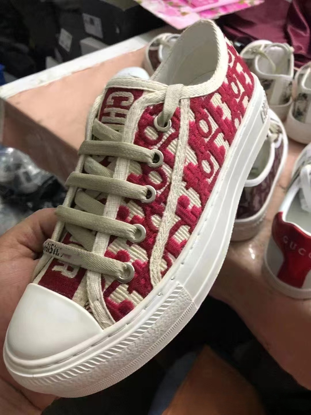 Dior Walk'n'Dior Canvas Low Platform Red Logo Embroidery