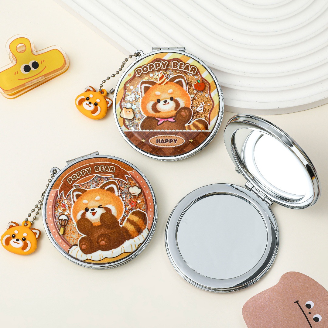Dedo sonoro capibara plegable espejo de doble cara de dibujos animados colgantes de panda espejo de arena movida espejo de maquillaje portátil pequeño espejo