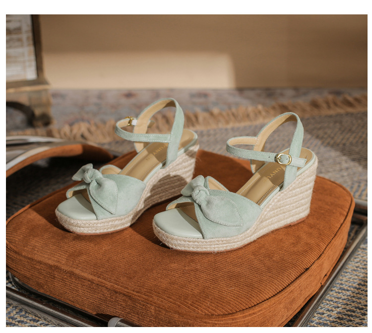 Sandal cao gót nữ hở mũi đế xuồng đan thừng gót 9 cm — Xanh lá cây nhạtcolor chi tiết 22