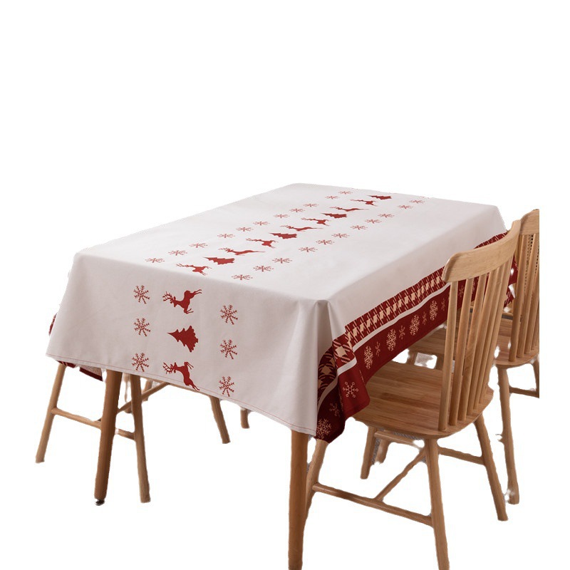 Tovaglia natalizia con bandiera da tavolo stampata in poliestere impermeabile, decorazione natalizia, con fiocco di neve e fiore di alce_voghion.com