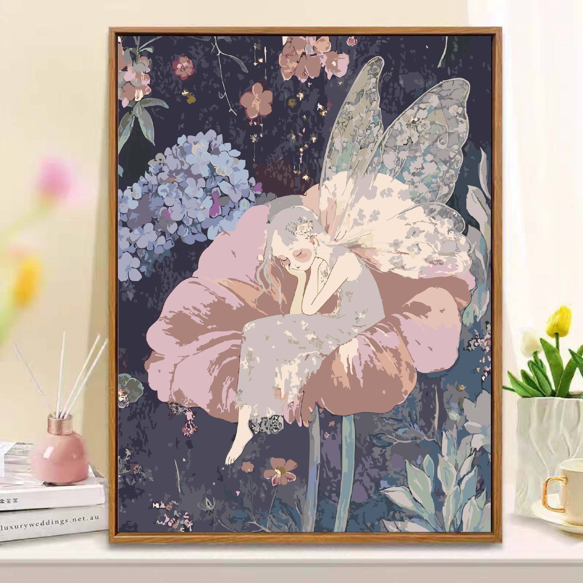 Fada de flores diy pintura al óleo digital curar el departamento de alta belleza acrílico descompresión pintura a mano pintura de color artesanal