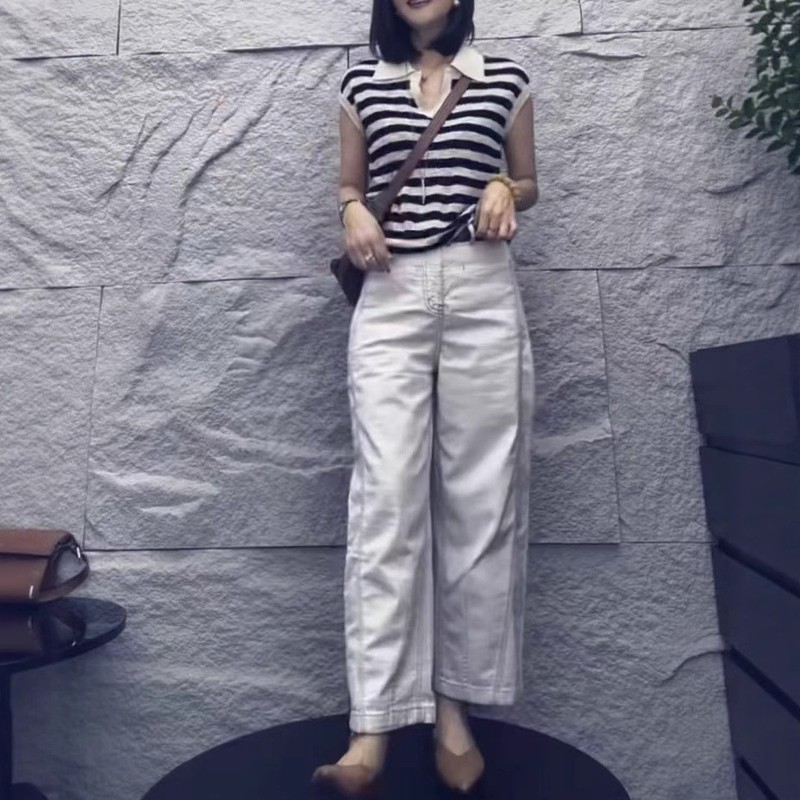 25681 新しい Daai Mei Yuan 2025 夏の新韓国スタイルラペル半袖スリム Tシャツカジュアルストレートパンツトレンディ|undefined