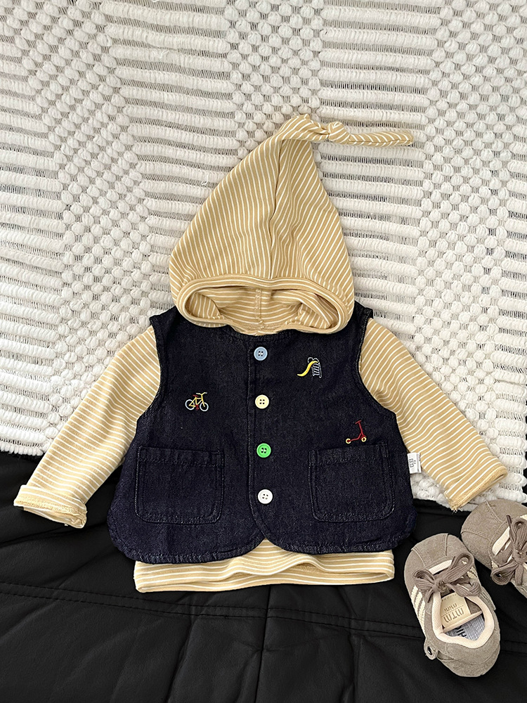Otoño bebé masculino y femenino chaleco de vaquero neutro coreano plegable vestido de ropa de bebé chaleco de moda