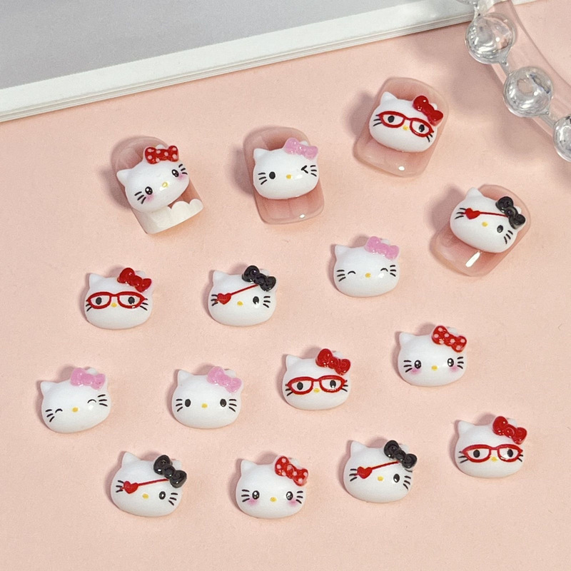 Cat Head Jewelry Manicure Hello Kitty Kt Wearable Nails Hello Kitty Sanrio Resin Accessories