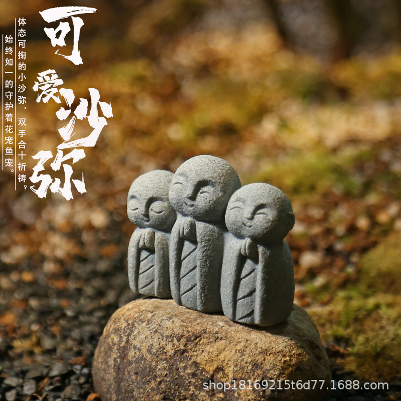 築山金魚鉢置物沈水底造景装飾品循環流水古法かわいい小仏像人物微景観