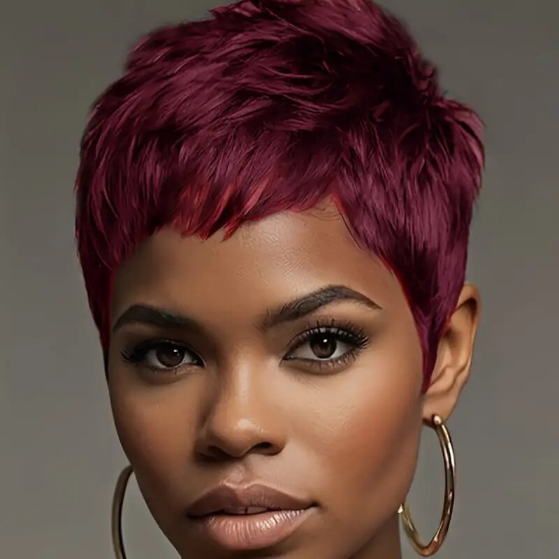 Cross-Border European and American Wigs for African Women with Short Hair, Oblique Bangs, Fluffy Elf Short Headgear, Synthetic Wigs Wholesale