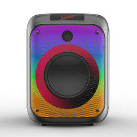 跨境新款便携式家用迷你双麦无线蓝牙音箱RGGB氛围灯K歌一体音响