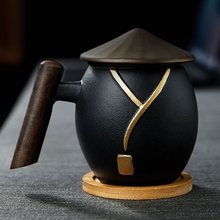 陶瓷鎏银水杯办公室茶水分离泡茶杯家用带盖马克杯刻字礼物