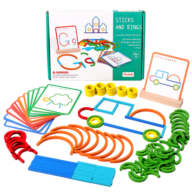 Magnetic Early Education Geometría Rompecabezas de madera para niños Entrenamiento de pensamiento lógico Rompecabezas Creativo Stick Anillo Rompecabezas Juguetes