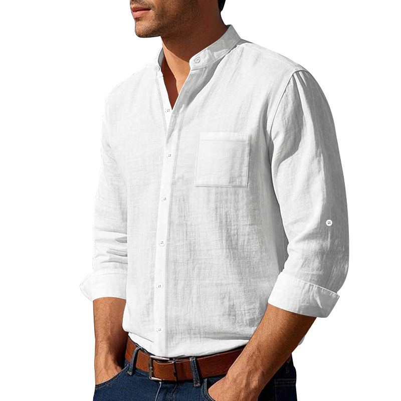 Herren Leinenhemd Mit Stehkragen Für Einen Smarten Freizeit Look_voghion.com