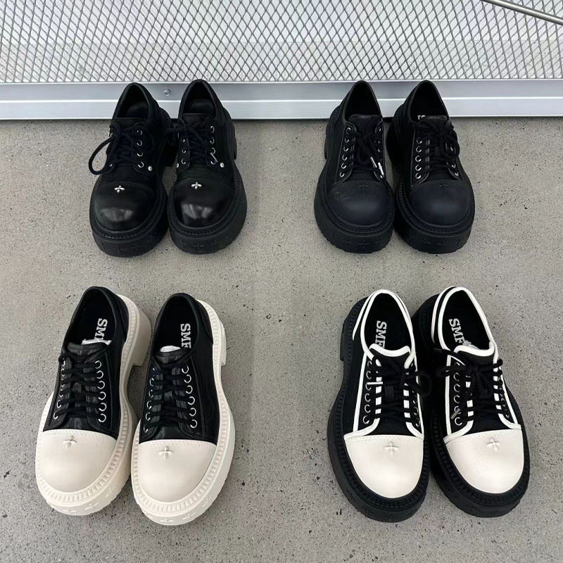 Smkk Wilderness Derby Shoes Thick Sole Increased Casual Versatile Canvas Contrasting Color Low-Top Shoes Maillard Riding Boots Spring and Summer Style