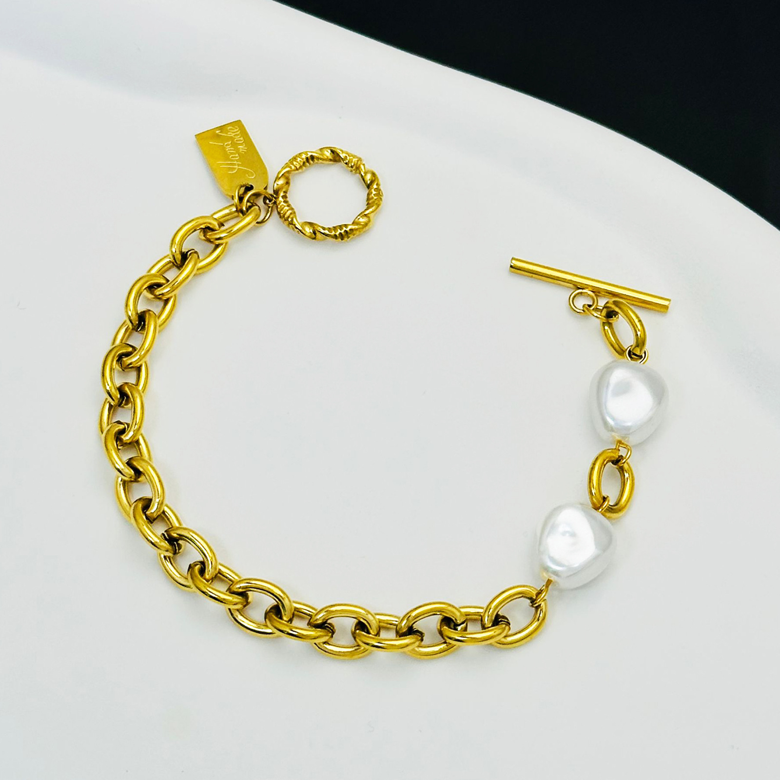 Pulsera de acero de titanio de alta calidad de perla OT, perla femenina, temperamento que no se desvanece, alto, joyería de mano de acero inoxidable de atmósfera simple