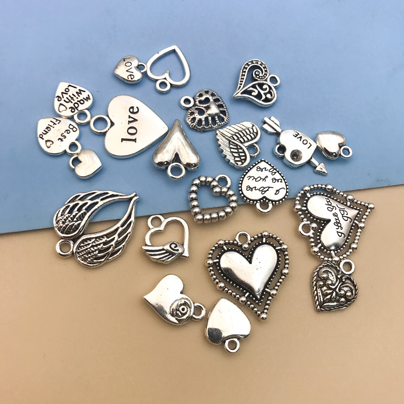 Accesorios de joyería de aleación DIY, 1 etiqueta en forma de corazón para pulsera, collar, colgante de amor, materiales para adornos colgantes