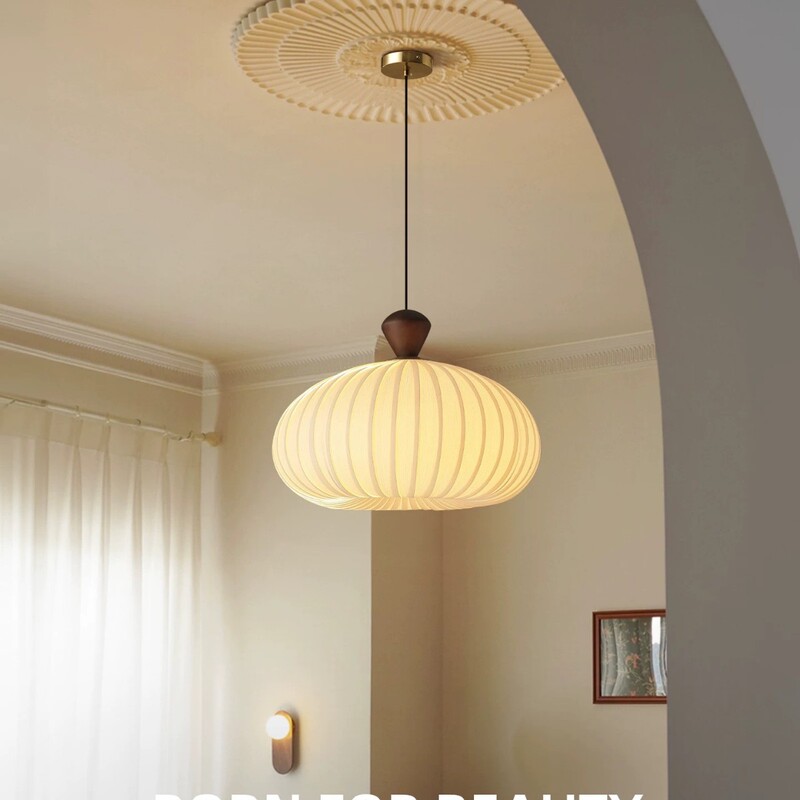 Retro Wabi-Sabi Style Restaurant Chandelier, High-End Designer Eye Protection Wood Veneer Lampshade, Dining Table, Bedroom and B&B Lamps