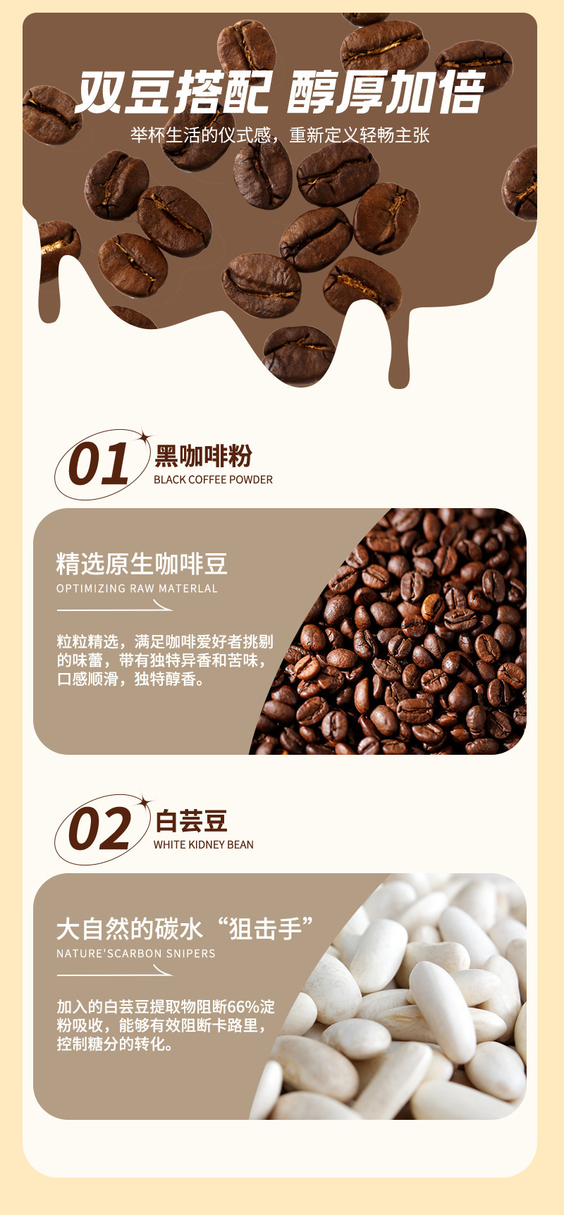 Instant Black Coffee with White Kidney Bean and Diglycerides Sugar Free American Style 40g Box overview