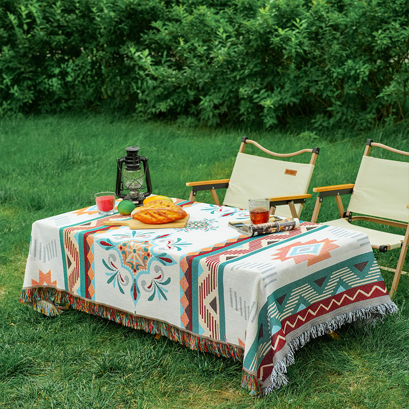 Bohemian Ethnic Style Tablecloth Outdoor Camping Blanket picnic Mat Cotton and Linen Moisture-proof Mat Thickened Atmosphere Mat