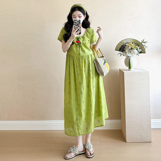 Real shot in stock 2025 Xia Xin dopamine fruit green French pregnant women dress