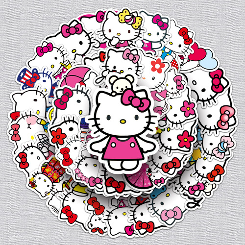 50 pieces of KT cat cartoon Sanrio stickers for luggage, laptop, car, motorcycle, and phone decoration