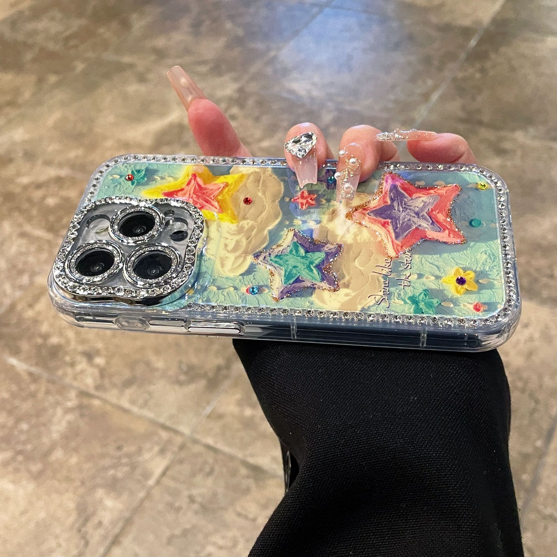 Pintura al óleo estilo ins, nubes, estrellas, para la carcasa del teléfono iphone15 16ProMax Apple 13/14, orificio fino, borde retorcido