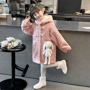Girls' Velvet Coat 2024 Winter New Children's Korean-style Thickened Woolen Sweater for Large Children's Lamb Velvet Autumn and Winter