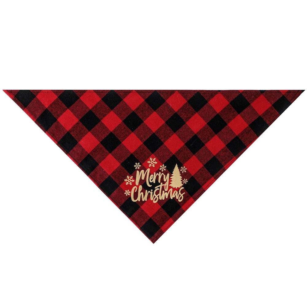 Nuevo Rojo Negro Verde Negro Plaid dorado perro saliva toalla sola capa triángulo toalla Navidad mascota bufanda babero
