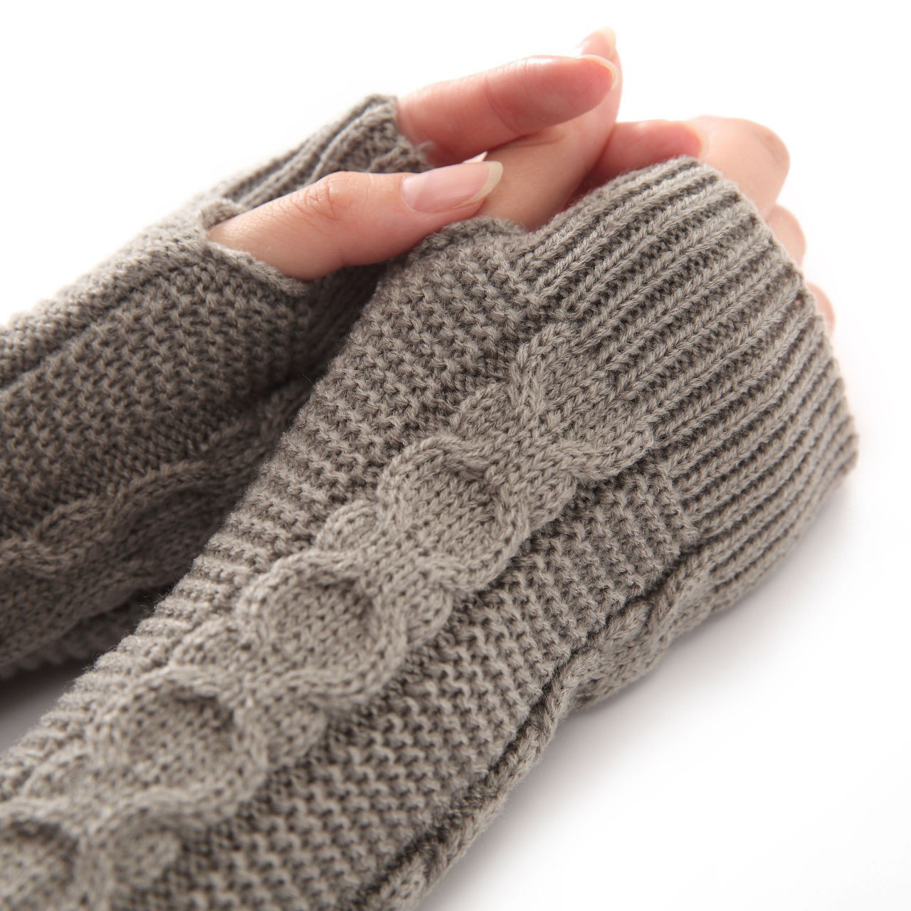 Guantes de dedos abiertos G-13 para otoño e invierno, para hombre y mujer, de lana, con medio dedo y mangas para la muñeca, tejidos y cálidos_voghion.com
