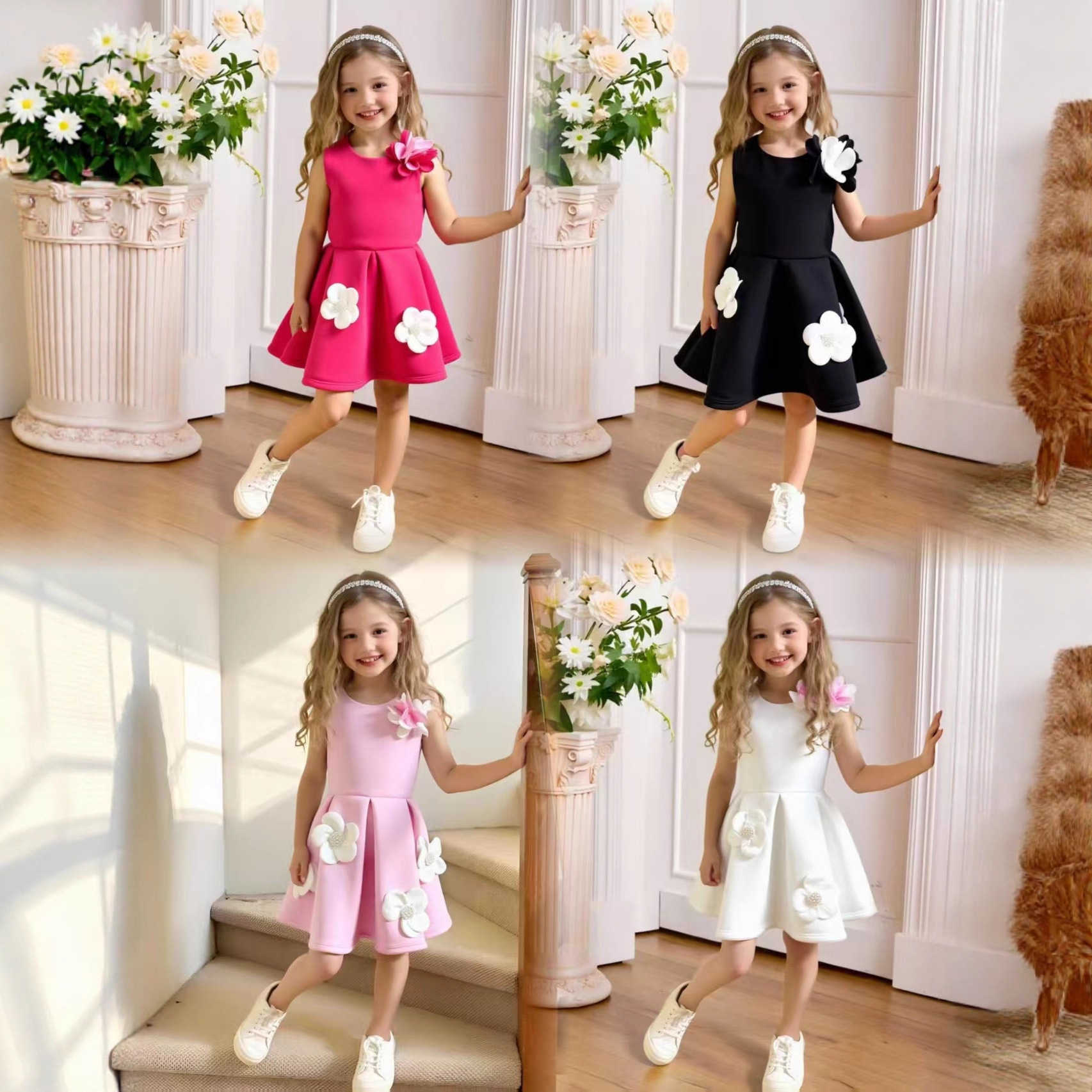 Girls Catwalk Dress Korean Style High-End Dress Summer Vest Dress Fashionable Baby Pink Birthday Princess Dress