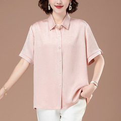 中年母親の新しいシフォン半袖シャツ、女性用のスタイリッシュな大きいサイズのルーズシャツ、夏の軽い高級感と高級感のあるトップス