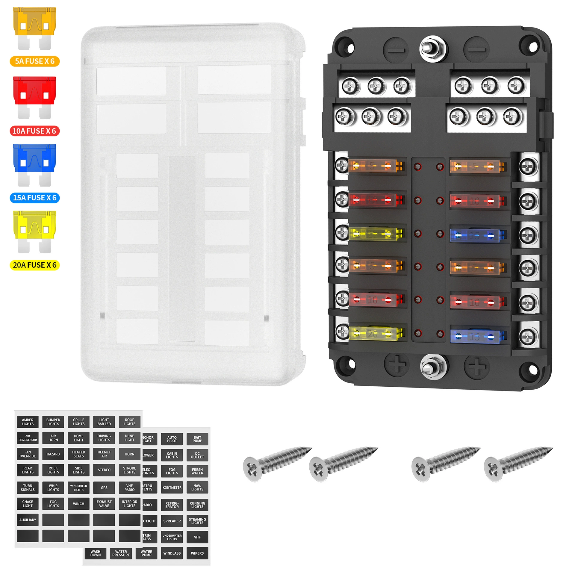 12-ходовой блок предохранителей 12-ходовое сиденье безопасности для автомобильной лодки с положительным и отрицательным электродом и светодиодной подсветкой, автомобильная вставка, блок предохранителей