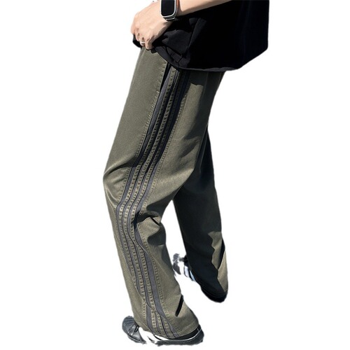 f2ocus Striped Men's Summer Thin American Street Military Green Straight Trousers Workwear Pants Athletic Casual Long Pants