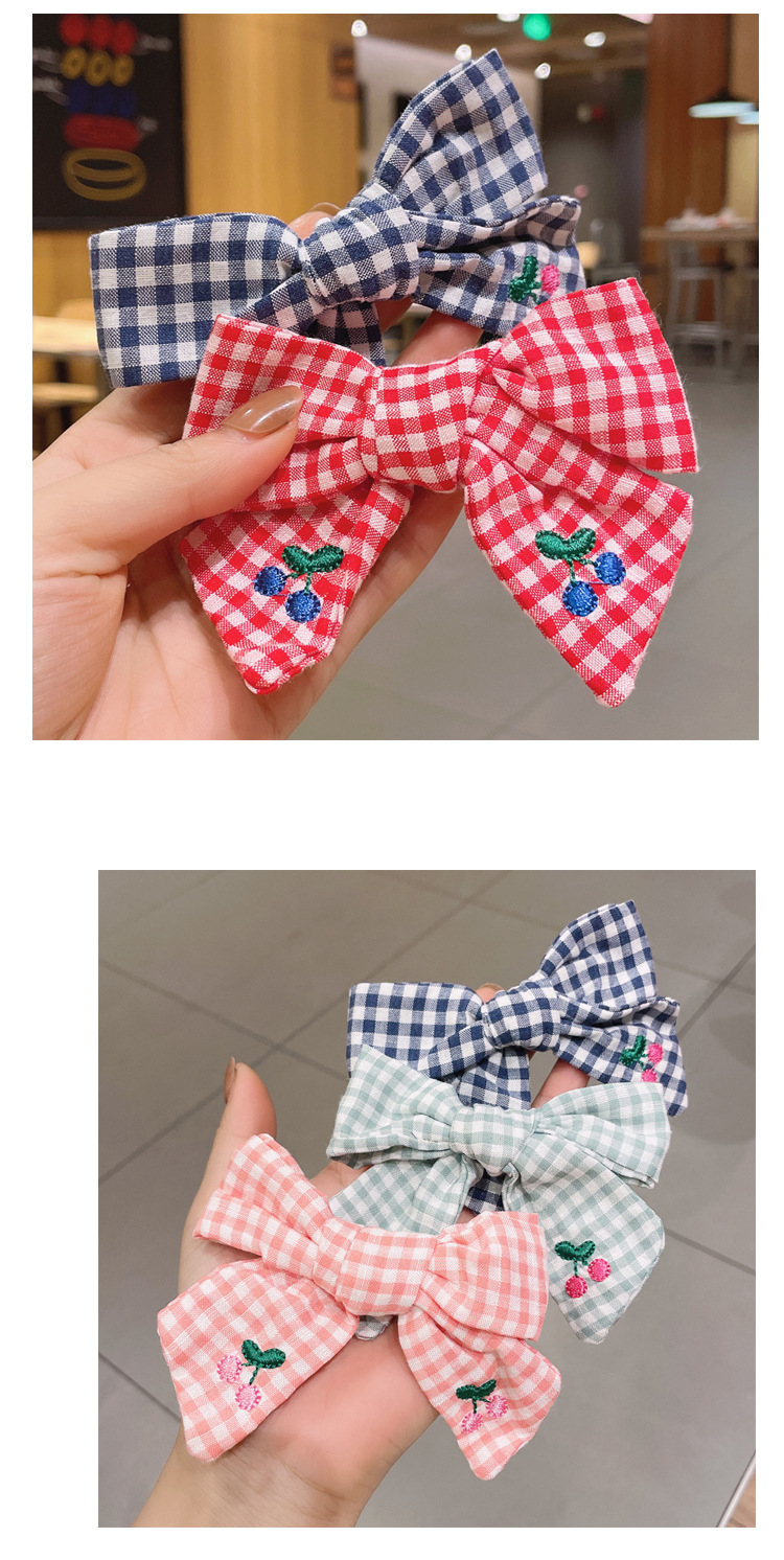 Wholesale Accessories Embroidery Fruit Cherry Bow Checkered Hairpin Nihaojewelry display picture 4