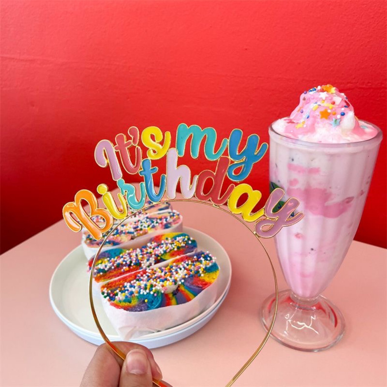 Color Diamond Headband One Year Birthday Cartoon Cute Rainbow Headband Party Girl Baby Children Photo Props