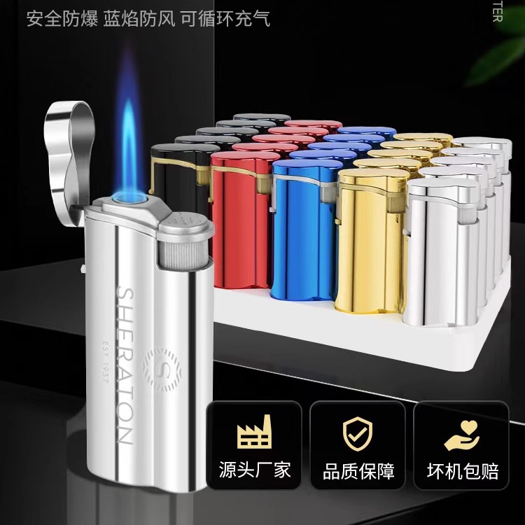 Publicidad de encendedor a prueba de viento de metal inflado láser de alta calidad impresión directa llama azul impresión UV color publicidad