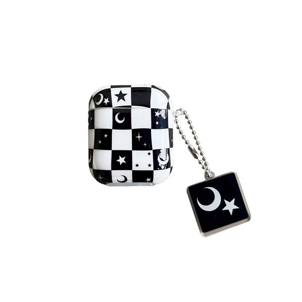 IMD soft shell-black and white grid stars and moon (with pendant)
