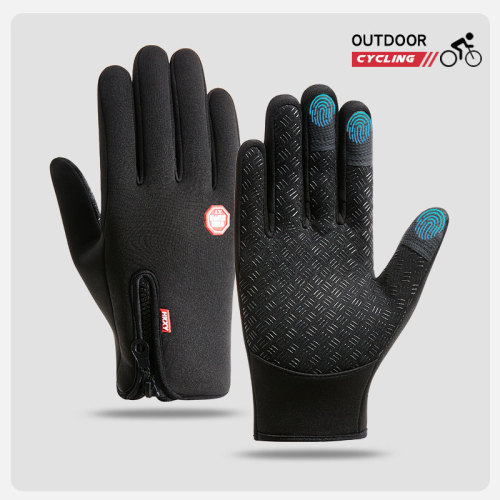 Cycling gloves full-finger touch screen outdoor windproof men's and women's zipper waterproof fleece warm mountaineering ski gloves G4