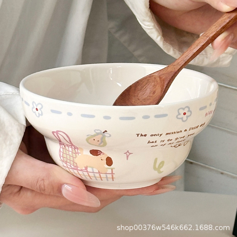 New Cute Ins Style Gourd Bowl High-Value Ceramic Rice Bowl Household Dessert Bowl Breakfast Bowl Soup Small Bowl